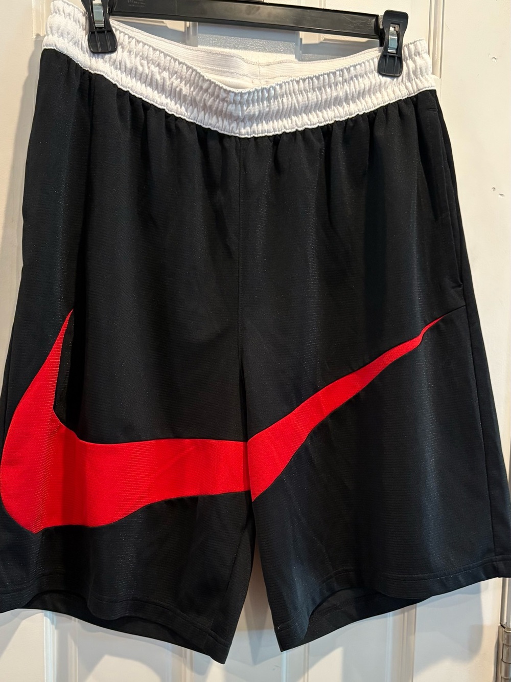 Men's Nike Black Athletic Shorts with Red Accent. Size L